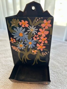 Hand-Painted Tole Vintage Match Holder